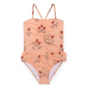 Bobo Choses Peach Poppy Prairie Girls One Piece Swimsuit size 6-7 year old